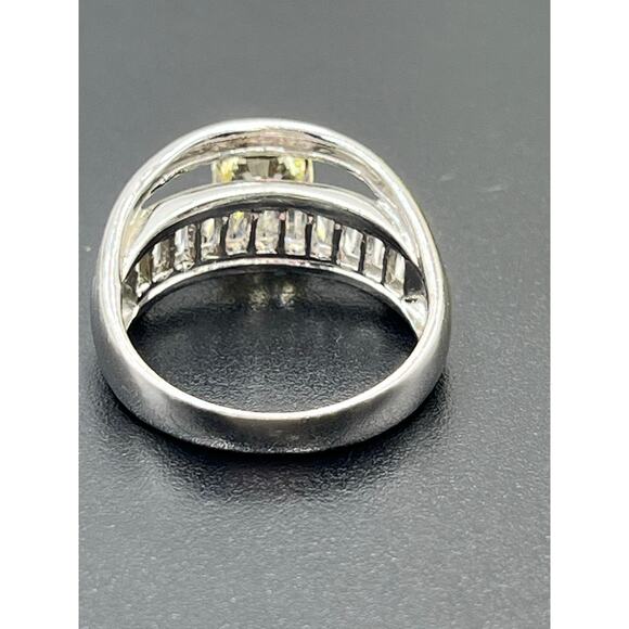 Designer Sterling Silver 925 Raised Yellow Round and Baguette CZ Ring  Size 8.25 - Picture 5 of 11